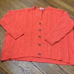 Natural Life Women's Cable Knit Cardigan Sweater - bright tangerine L/XL